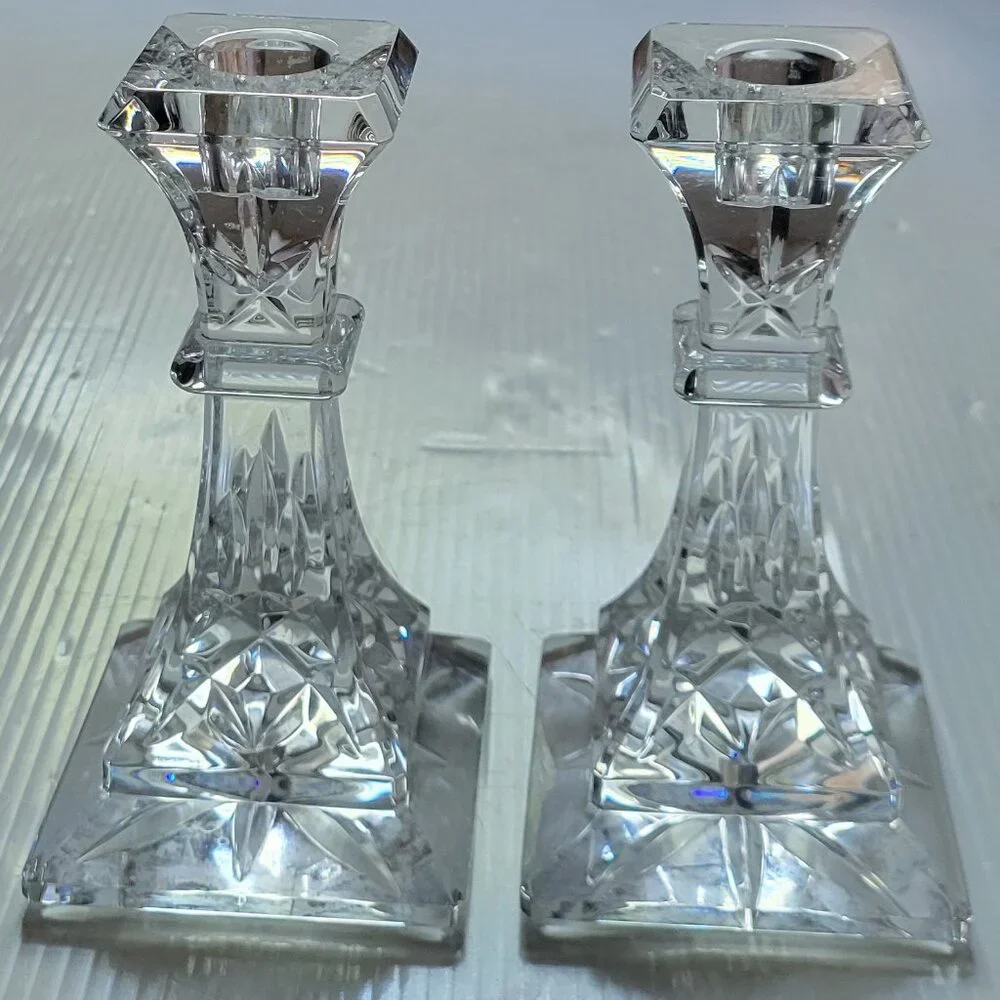 WATERFORD LISMORE CRYSTAL CANDLE HOLDER SQUARE BASE CRAFTED 6